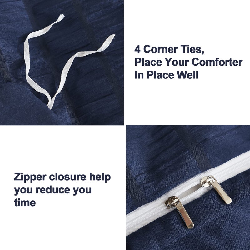 AveLom Navy Blue Duvet Cover King (104 x 90 inches), 3 Pieces (1 Duvet Cover + 2 Pillow Cases), Seersucker Textured Ultra Soft Washed Microfiber, Textured Duvet Cover with Zipper Closure, Corner Ties - Image 4